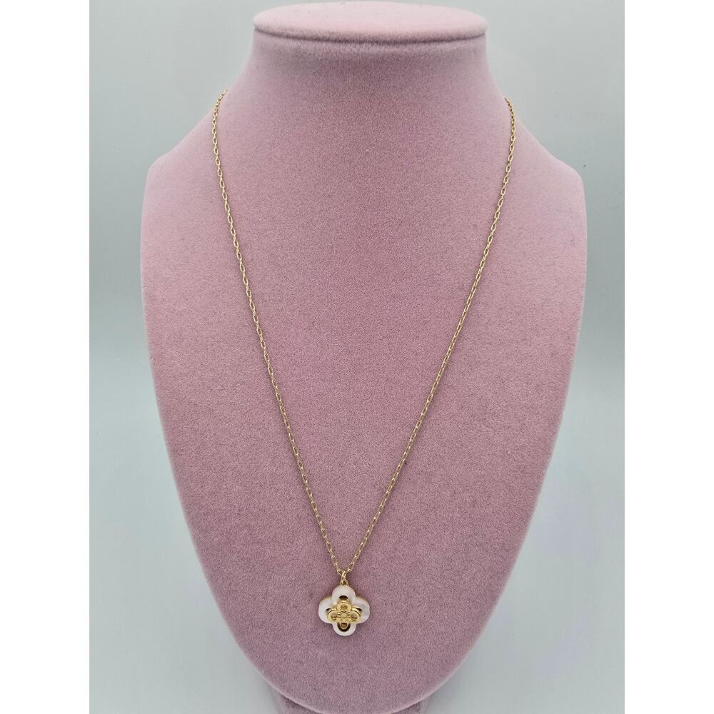 Tory Burch Kira Mother-of-Pearl Clover Pendant Gold Tone Necklace - NWOT